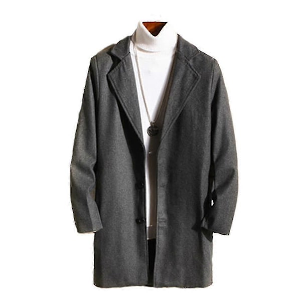 Isokokoisille miehille klassinen villakangastakki lämmin talvitakki yksirivinen pitkä trenssi rento slim fit päällystakki Dark Grey M