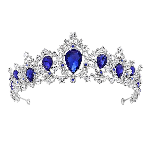 Royal Crystal Tiara Bröllopskrona Huvudsmycken Brudhåraccessoarer (Silverbas, Blå)