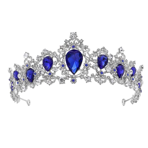 Royal Krystall Tiara Bryllupskrone Hodeplagg Brudehårtilbehør (Sølvbase, Blå)