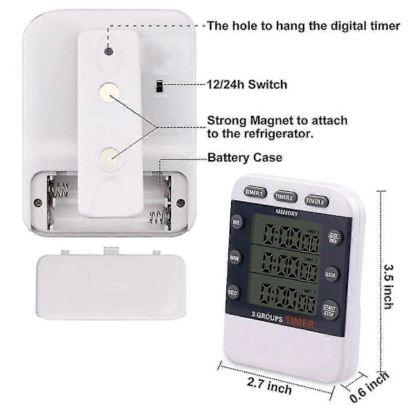 Digital Timer 100 Timer Trippel Nedtelling/Opptelling Klokke Timer Kjøkken Timer Med LCD-Skjerm Høy Lyd