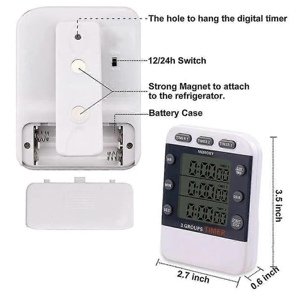 Digital Timer 100 Timmar Trippel Nedräkning/Uppräkning Klocka Timer Kök Matlagningstimer Med LCD-Display Hög Ljudnivå