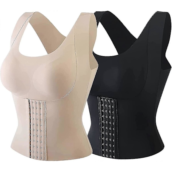 Shapewear för kvinnor 3-i-1 Korsettformande Linne Midja Knäppt BH Shapewear Beige M