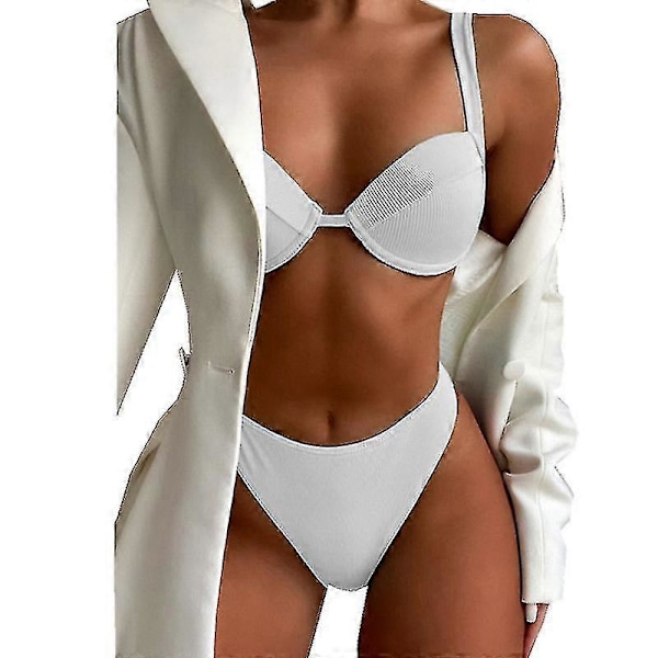 Naisten bikinit uimapuvut peitekolmio bikinisetit seksikkäät ranta-asut kaksiosaiset uimapuvut yksivärinen WHITE M