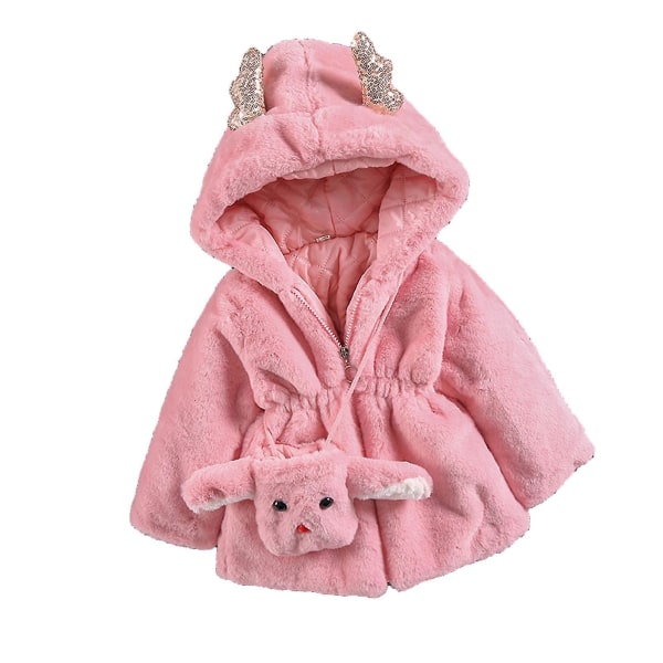 Barn Baby Girls Vinter Enfärgad Cartoon Fleece Coat förtjockad 90cm