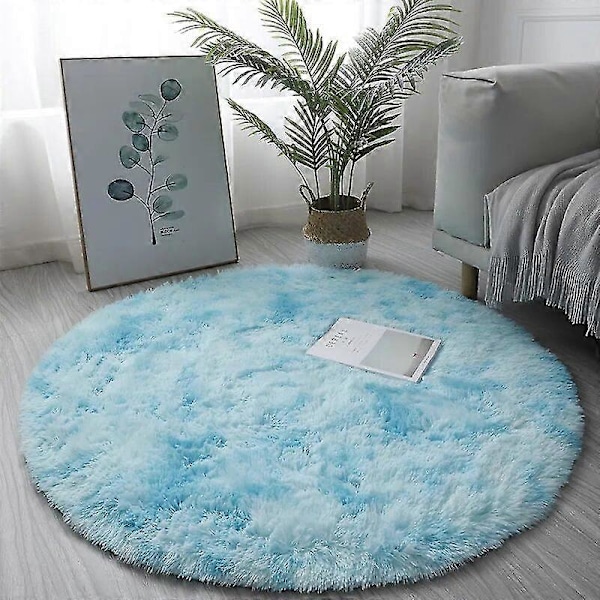 Mjuk rund matta fluffiga vita mattor för vardagsrum mjuk heminredning sovrum barnrum dekoration salong tjock luggmatta Blue 80x80cm
