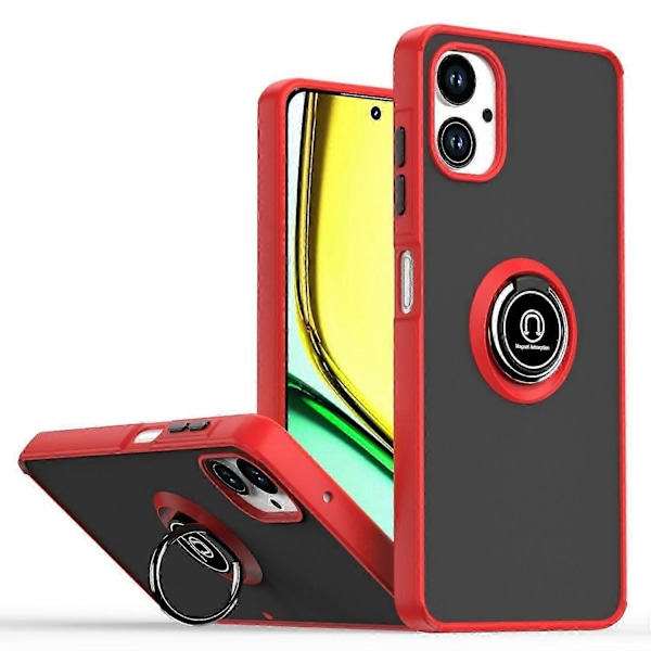 Samsung Galaxy A06 -puhelimen kuori, jossa sormuspidike ja jalusta, TPU+akryylipuhelinkotelo - Musta Red Galaxy A06