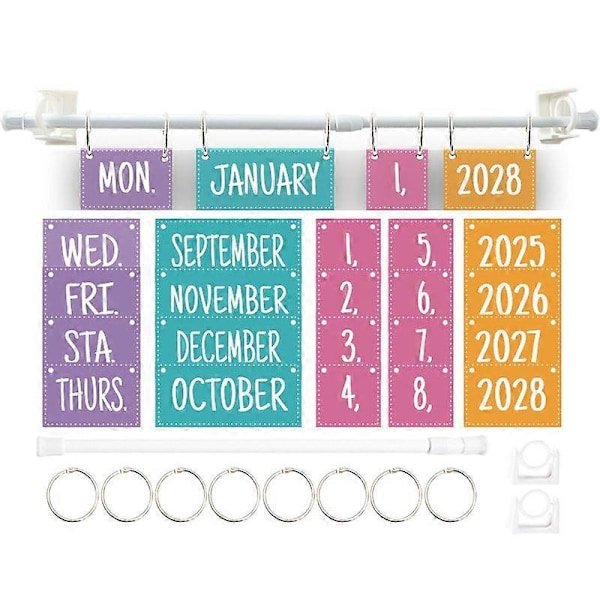 Kalender Anslagstavla Set 2024 till 2028 Vändkalender med Hållare Klassrumsdekoration med Datumkort Justerbar Kalenderhållare för Klassrum Hem