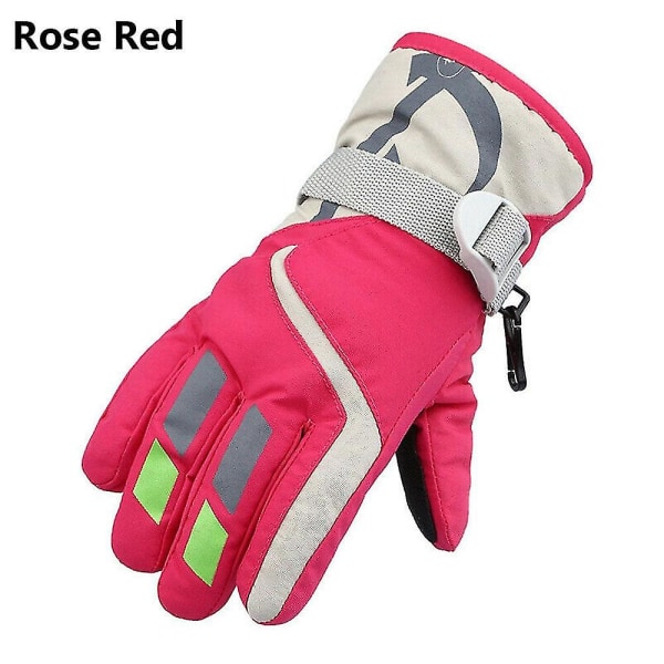 Lämpimät hiihtohanskat lapsille, talvi fleece vedenpitävät lämpimät lumilautailuhanskat 3 sormea hiihtoon ja lasketteluun Style1-rose red