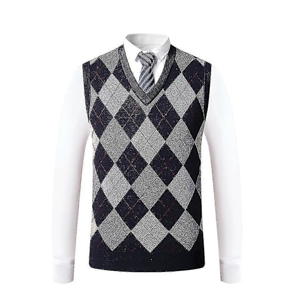 Miesten kashmirvillasekoitus neule hihaton V-aukkoinen villapaita 2XL Dark Blue