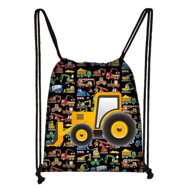 Tecknad grävmaskin Traktor Brandbil Print Dragsko Tonåringar Tekniska fordon Canvas Ryggsäckar Bärbar förvaringsväska style 11