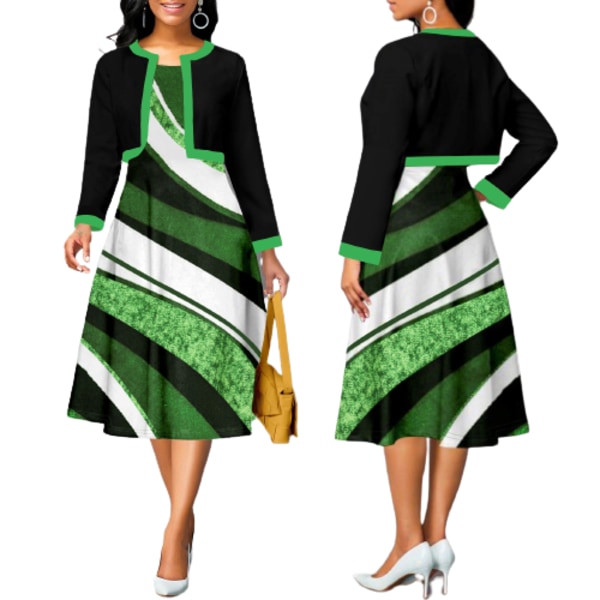 Ärmlös väst liten doftkappa tvådelad set moderiktig elegant digitaltryckt kjolset green S