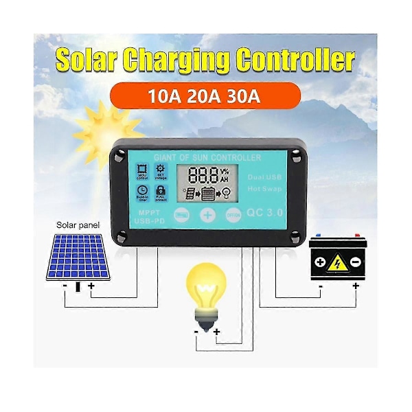 Mppt Solar Charge Controller Multipel Beskyttelse Solar Solar Qc3.0 Controller Med LCD Skærm (30a)