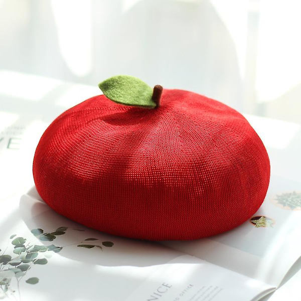 Vår og høst Håndlaget Beret til Dame Søt Rød Malerhatt Red