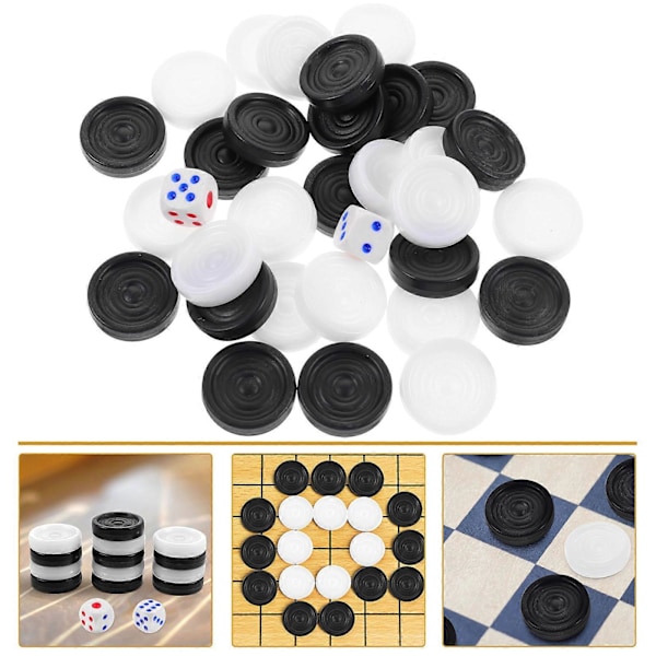 1 Set Svartvita Backgammonpjäser Plast Backgammon Ersättningspjäser