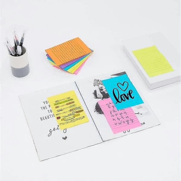6-pak farverige sticky notes med linjer, linjerede selvklæbende noter