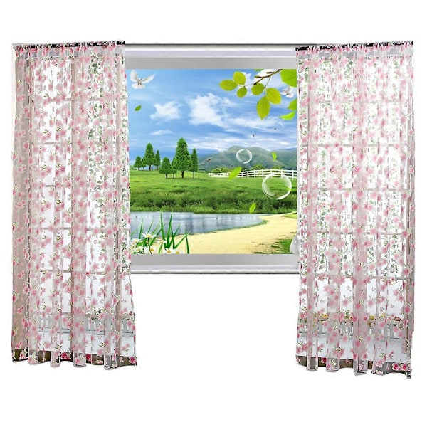 1*2M Lyse Blomster Blader Gardiner Vindusgass Dekorasjon Draperinger for Soverom Stue (Rosa)