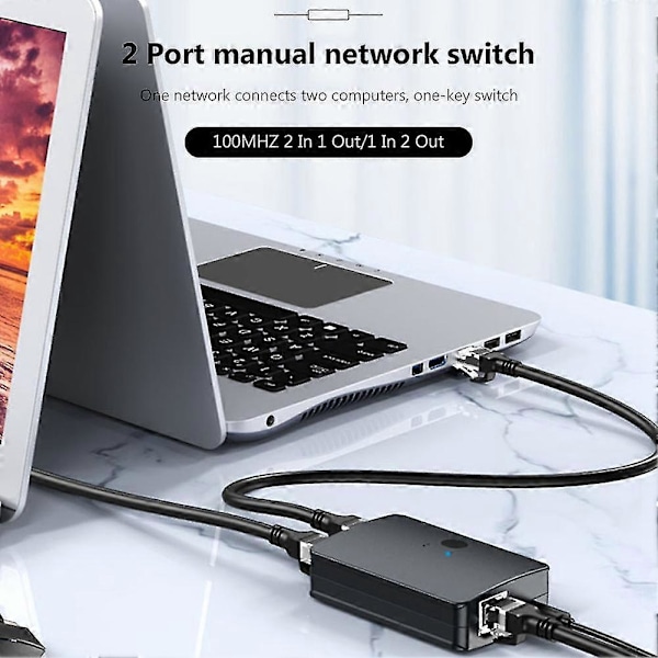 2-porttinen 100 Mbps verkkokytkin LAN Ethernet -kaapelikytkin johdinsovitin muunnin pöytäkoneelle 2-suuntainen