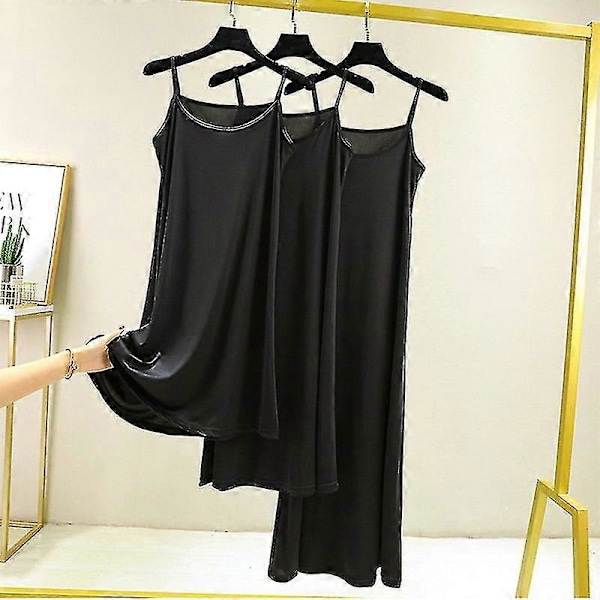 Sömlös hel underklänning under klänning dam sommar plus size ärmlös is silke underkjol underkjol sexig smal axelband nattlinne_h White-92cm XL Weight(65-80kg)