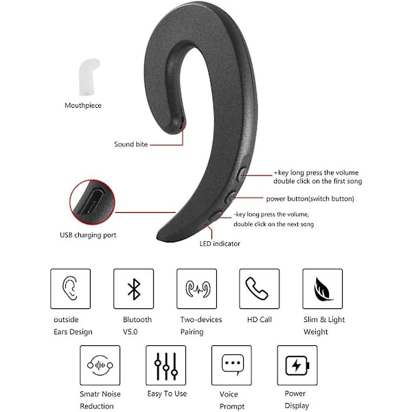 3c Kevyet Korvakoukku Langattomat Bluetooth-kuulokkeet Kivuton Käyttö Black