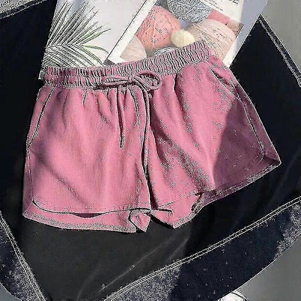 Dame Sommer Snøring Elastisk Midje Shorts Casual Sport Strand Baggy Hot Pants pink M