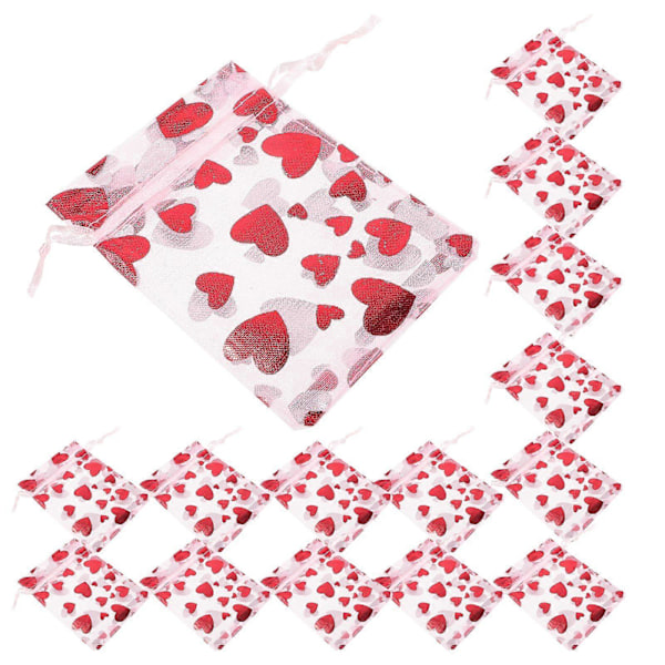 100 stk. Hjerte Organza Poser Slikposer Smykkeposer Snøre Små Gaveposer Hjerte Favor Poser