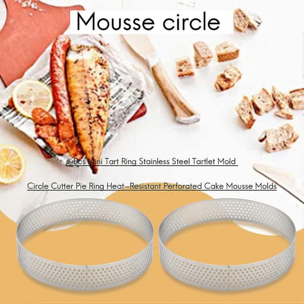6 stk Mini Tart Ring Rustfritt Stål Tartlet Form Sirkel Kutter Pie Ring Varmebestandig Perforert