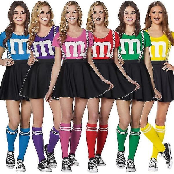 Skolflickor Musikfest Halloween Cheerleader Kostym Maskeradklänning för Kvinnor Yellow M