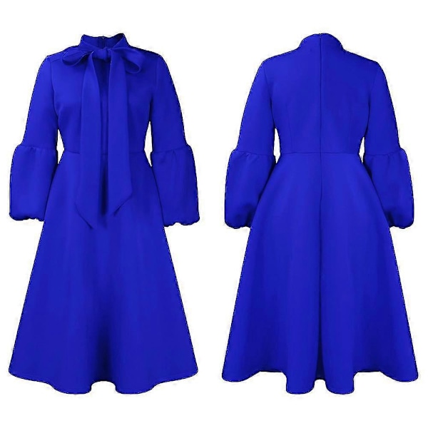 Dame Velvet Maxi Kjole Lange Puffermer Rund Hals Cocktailkjoler Blue S