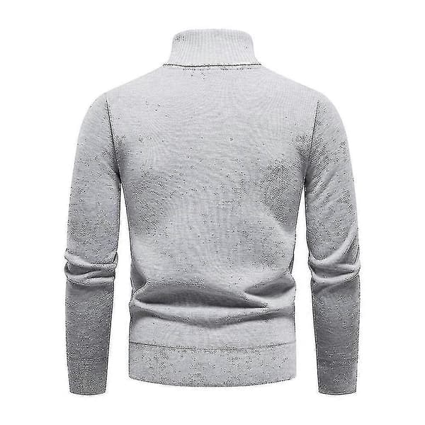 Herre Ensfarvet Rullekrave Basic Sweater Vinter Slim Fit Tyk Strik Varm Pullover Top Grey M