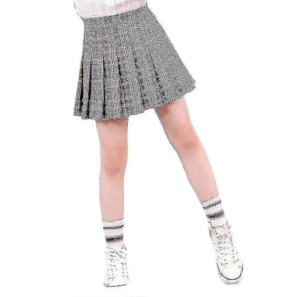 Tyttöjen korkeavyötäröinen pliseerattu vetoketjullinen tennishenkinen skater-minihame (lapset) Grey Plald 120cm  5-6 Years