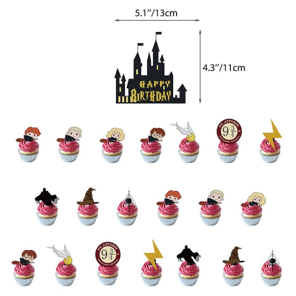 Harry Potter Magic Wizard Tema Festtillbehör Dekoration Set Banner, Ballonger Kit, Cake Cupcake Toppers