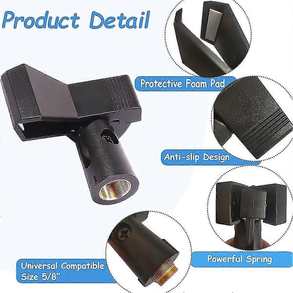 Mikrofonclips til stativer med 5/8 tommer til 3/8 tommer adaptere, justerbar mikrofonholder