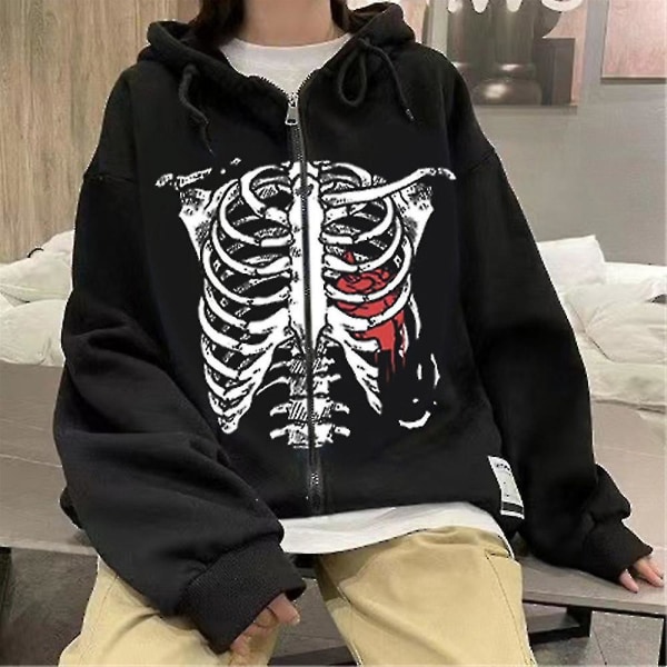 Halloween Dam Skull Bone Hoodie Tröja Jacka Halloween Dragkedja Huvjacka S