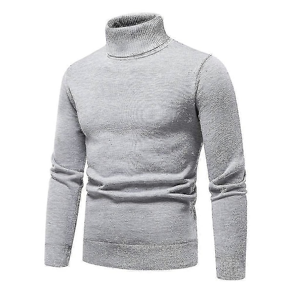 Herre Ensfarget Rullekrage Basic Genser Vinter Slim Fit Tykk Strikket Varm Pullover Topp Grey 4XL