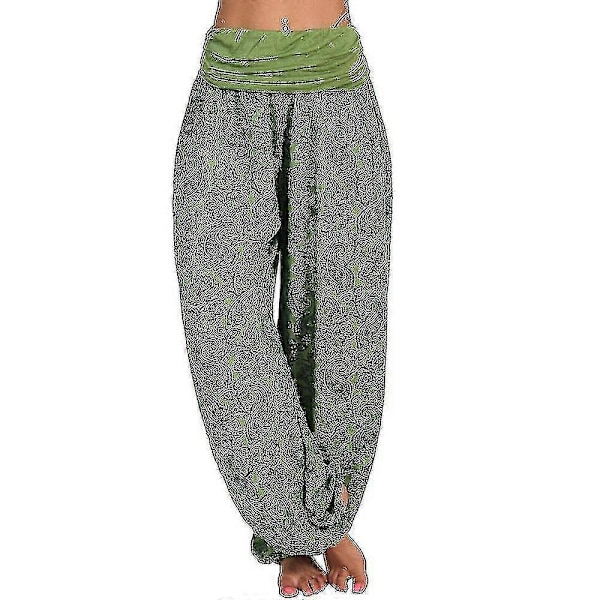 Naisten Boho Paiey Gypsy Harem Housut Ali Baba Jooga Palazzo Löysät Hippihousut Bloomersit Smokkivyötäröllä Green M