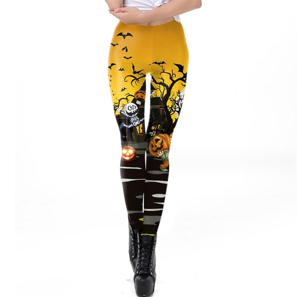 Halloween Leggings för kvinnor Roliga grafiska stretchiga byxor style 2 S