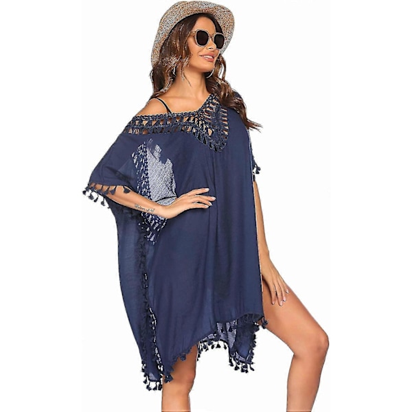 Badedragt Cover Up Dame Badedragt Kjole Plus Size Sexet Bikini Strand Tunika Top Sommer B navy 2XL