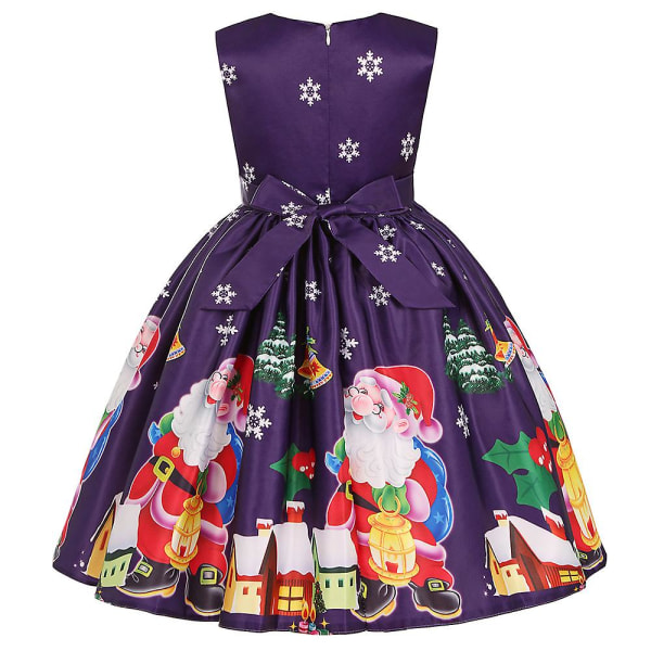 Jul Barn Flickor Ärmlös A-linje klänning Print Bowknot Swing Skater Klänningar Kvällsjulfest Balklänning Kostym Purple 3-4 Years