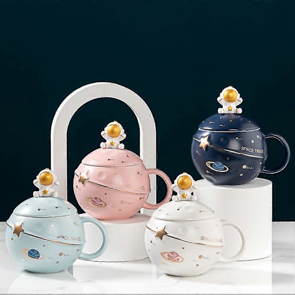 Søt Astronaut Kopp Med Lokk Og Skje, Kawaii Kopp Nyhet Kopp For Kaffe, Te Og Melk, Kopp Gave, W