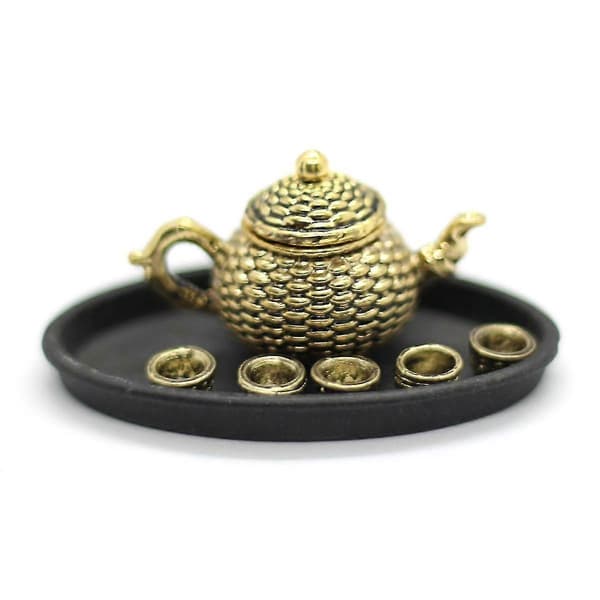 7st/set 1/12 Metall Teservis Mini Tekanna Med 5 Tebricka Möbelsats Docka D