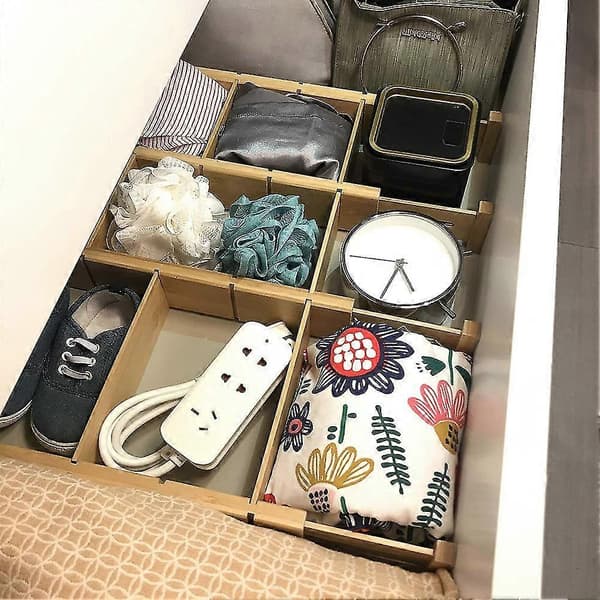 4 st Bambu Lådindelare Organizer Med 6 Extra Mini-indelare Fjäderbelastade För Kök, Sovrum