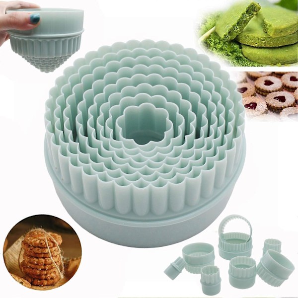 8 stk./sæt Kageudstikkere Robust Genanvendelig Plast Multifunktionel Bølget Rund DIY Dejformforme til Bagning