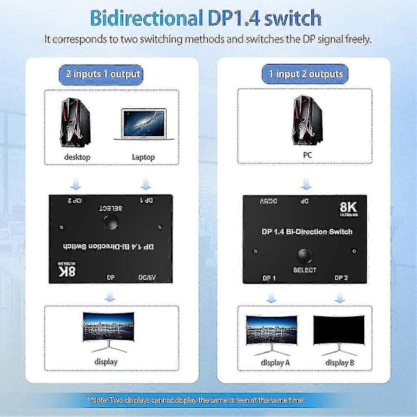 Displayport Switch 8k, Toveis Dp 1.4 Switch 8k @ 60hz, 4k @ 120hz, Displayport Switcher 1 Til