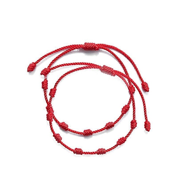 2 st Lyckobringande Röda Snöre Armband 7 Knutar Skyddsrep Amulett Nyårspresent