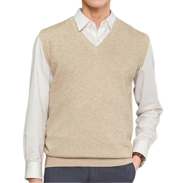 Ärmlös Lös Varm Tröjväst Herr V-ringad Pullover Västar Camel M