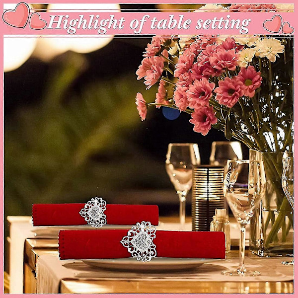 12 Stk. Servietringe Holder Hjerte Servietring Rhinestone Servietspænde Til Valentinsdag Bryllup Helligdag