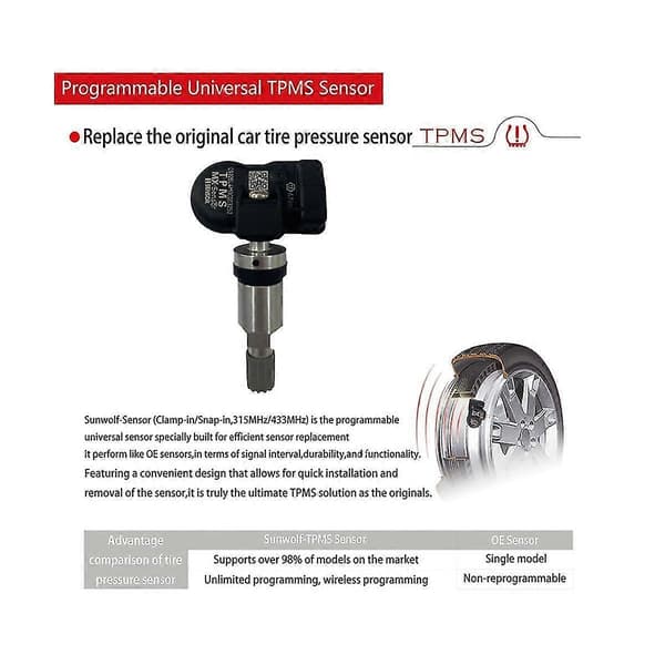 6 stk. Programmerbar TPMS-sensor 43hz 315mhz Dekktrykksensor 2 i 1 For- Mx-sensor Mo