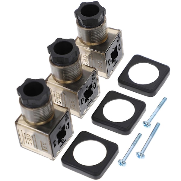 3kpl Solenoidiventtiilien Liitin Ammattimainen 3-nastainen Liitinpistoke Indikaattorilla