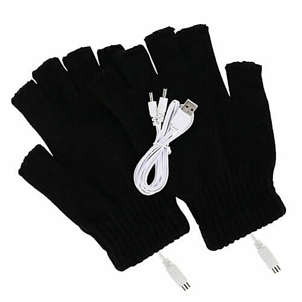 USB elektriska uppvärmda handskar Isolerade män Uppladdningsbar thermal halvfingervärmare Black
