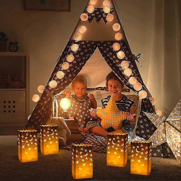 50 stk. Hvite Luminary Lysposer Spesielle Lantern Luminary Poser Med Stjerner Måne Holdbare & Gjenbrukbare Fi